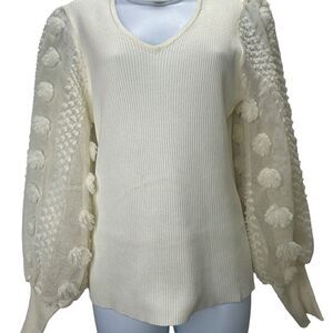 Cato Cream Sweater with Sheet Textured Sleeves Size L